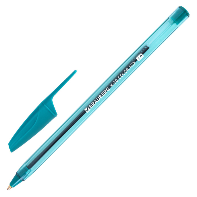 Ручка шариковая BRAUBERG X-30 COLOR MIX, СИНЯЯ, мягкое письмо, пишущий узел 1 мм, линия письма 0,5 мм, 144335