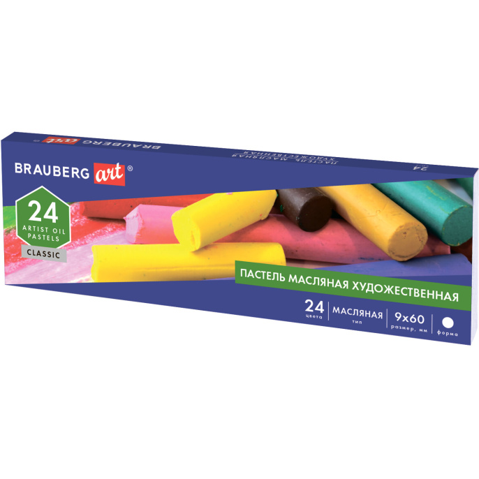 Пастель майы BRAUBERG ART CLASSIC, 24 түсті, дөңгелек қима, 181448