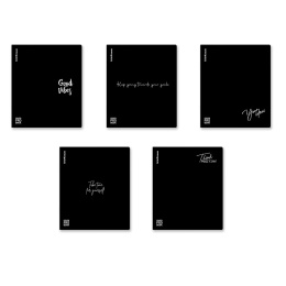 Тетрадь общая ученическая с пласт. обл. на скобе ErichKrause CoverProBook® Слова, текстура песок, черный, А5+, 48 л., клетка_МИКС