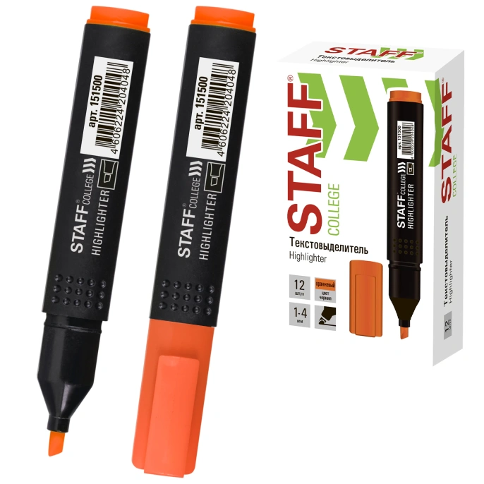 Текстовыделитель STAFF College "STICK HL-497", ОРАНЖЕВЫЙ, 1-4 мм, 151500