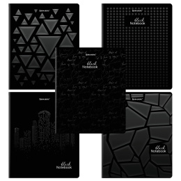 Тетрадь А5, 48 л., BRAUBERG, скоба, клетка, матовая ламинация, выборочный лак, "Black" (микс в спайке), 404375