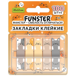 Бетбелгілер жабысқақ Z-FUNSTER (FUNSTER) "мысықтар", 45х12 мм, 100 дана, (5 түсті х 20 парақ), диспенсерде, 116690