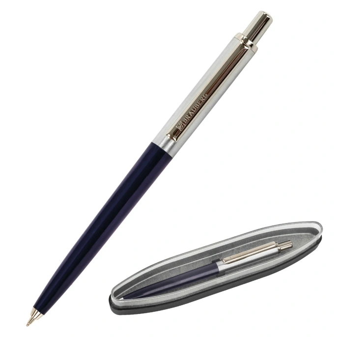 Brauberg "Soprano" сыйлық шарикті қаламы, көк, көк түсті күміс корпус, жазу сызығы 0,5 мм, 143484