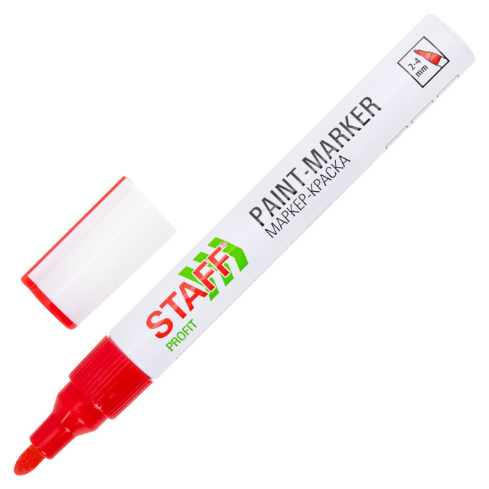 Маркер-краска лаковый (paint marker) 2-4 мм, КРАСНЫЙ, НИТРО-ОСНОВА, STAFF PROFIT, для любых поверхностей, 152582