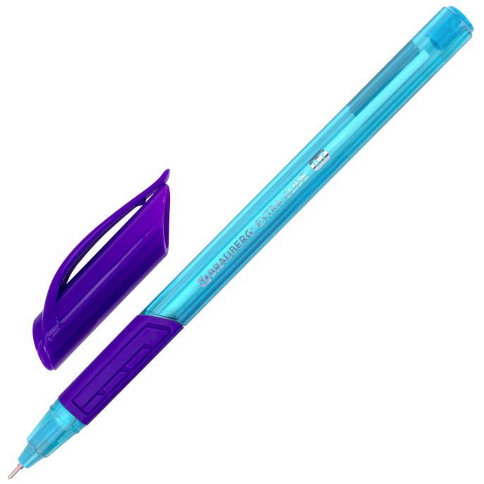 Ручка шариковая масляная с грипом BRAUBERG "Extra Glide GT Color", СИНЯЯ, трехгранная, игольчатый наконечник 0,7 мм, линия 0,5 мм, 144264