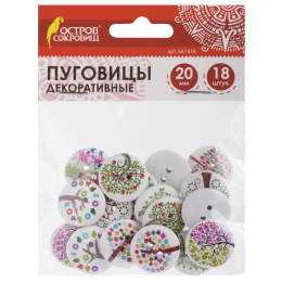 Сәндік түймелер "ағаш", ағаш, 20 мм, 18 дана, ассорти, Қазына аралы, 661418