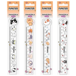 Линейка пластиковая 15 см фигурная, FUNSTER (ФАНСТЕР), "КОТЫ", прозрачная, ассорти, европодвес, 210921