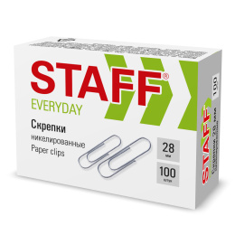 STAFF "EVERYDAY" қағаз қыстырғыштары, 28 мм, никельмен қапталған, 100 дана, картон қорапта, 226758