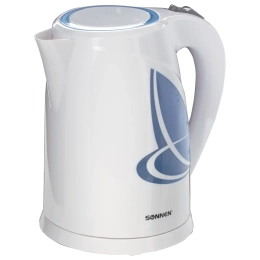 Чайник SONNEN KT-1767, 1,8 л, 2200 Вт, закрытый нагревательный элемент, пластик, белый/синий, 453416
