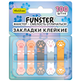Бетбелгілер жабысқақ Z-FUNSTER (FUNSTER) "мысықтардың аяқтары", 45х12 мм, 100 дана, (5 түсті x 20 парақ), диспенсерде, 116691