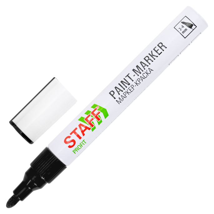 Маркер-краска лаковый (paint marker) 2-4 мм, ЧЕРНЫЙ, НИТРО-ОСНОВА, STAFF PROFIT, для любых поверхностей, 152578