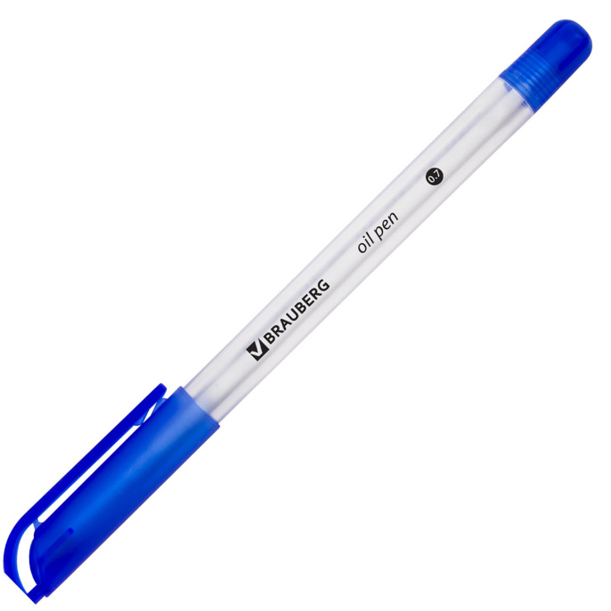 Ручка шариковая масляная BRAUBERG "OIL PEN", СИНЯЯ, корпус прозрачный, 0,7 мм, линия 0,35 мм, 141476
