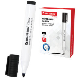 Ақ тақта үшін өшірілетін Маркер қара, BRAUBERG "CLASSIC", 3 мм, клипі бар, 152113