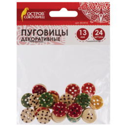 Сәндік түймелер "бұршақ", ағаш, 13 мм, 24 дана, 6 гүл, Қазына аралы, 661414