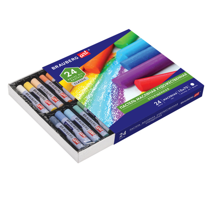 Пастель майлы өнер BRAUBERG ART CLASSIC, қалыңдатылған, 24 түсті, дөңгелек қима, 181452