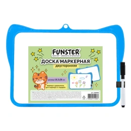 Доска маркерная двусторонняя 19,5x28 см, с маркером, в клетку/белая, фигурная рамка, FUNSTER, 238992