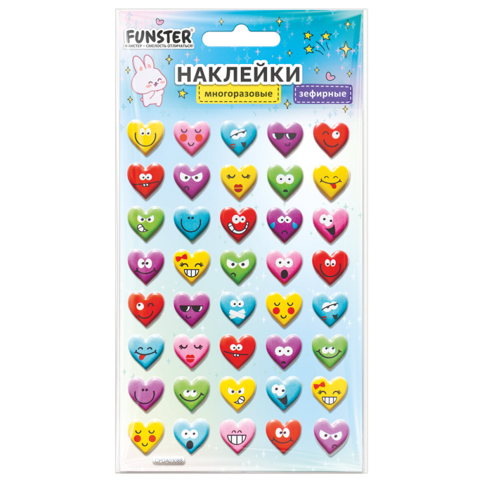 Наклейки объемные зефирные 15х10 см, ассорти 12 видов, FUNSTER (ФАНСТЕР), 666675
