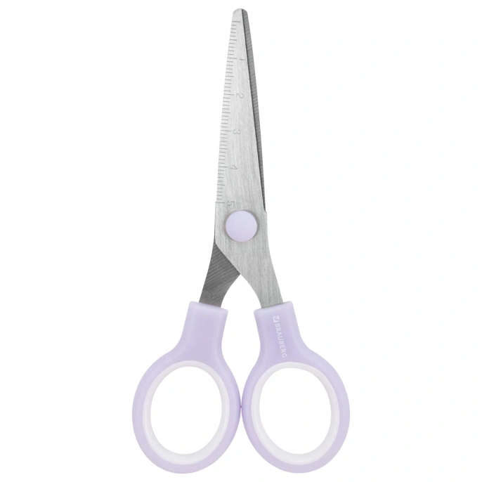 Ножницы BRAUBERG KIDS 130 мм, ручки лавандовые, закругленные лезвия с линейкой, 274061
