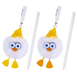Ручка с пушистой подвеской шариковая FUNSTER (ФАНСТЕР) "FLUFFY DUCK", СИНЯЯ, ассорти, пишущий узел 0,7 мм, 144525