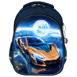 Рюкзак BRAUBERG OPTIMA, 2 отделения, с брелком, "Galactic car", 3D-панель, 36х27х18 см, 274418