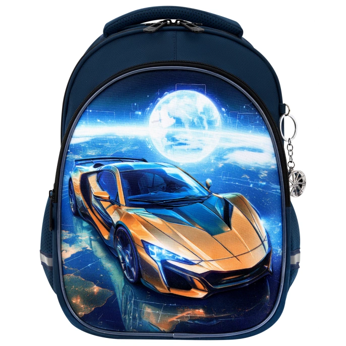 Рюкзак BRAUBERG OPTIMA, 2 отделения, с брелком, "Galactic car", 3D-панель, 36х27х18 см, 274418