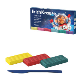 Пластилин классический ErichKrause для детей Звери в космосе с блестками 6 цветов со стеком, 108 г (в коробке 6 шт)