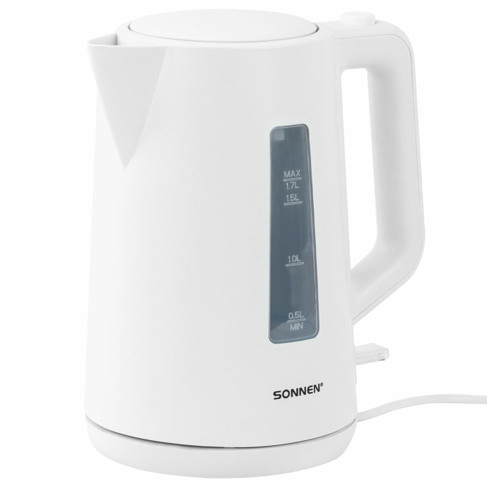 Чайник электрический SONNEN KT-1303, 1,7 л, 2200 Вт, пластик, белый, 456374