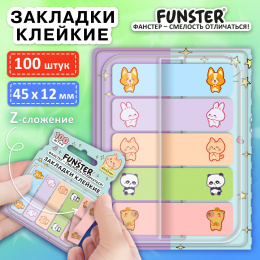 Бетбелгілер жабысқақ Z-FUNSTER (FUNSTER) "Жануарлар", 45х12 мм, 100 дана, (5 түсті х 20 парақ), диспенсерде, 116702