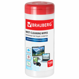 Brauberg барлық типтегі және оптикалық экрандарға арналған майлықтар, туба 100 дана, дымқыл, 510122
