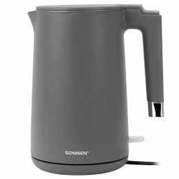 Чайник электрический с двойными стенками SONNEN KT-8719G, 1,5 л, 2200 Вт, графитовый, 454693