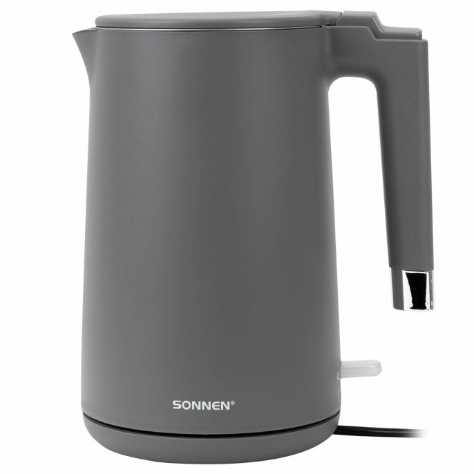 Чайник электрический с двойными стенками SONNEN KT-8719G, 1,5 л, 2200 Вт, графитовый, 454693