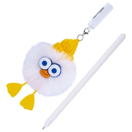 Ручка с пушистой подвеской шариковая FUNSTER (ФАНСТЕР) "FLUFFY DUCK", СИНЯЯ, ассорти, пишущий узел 0,7 мм, 144525