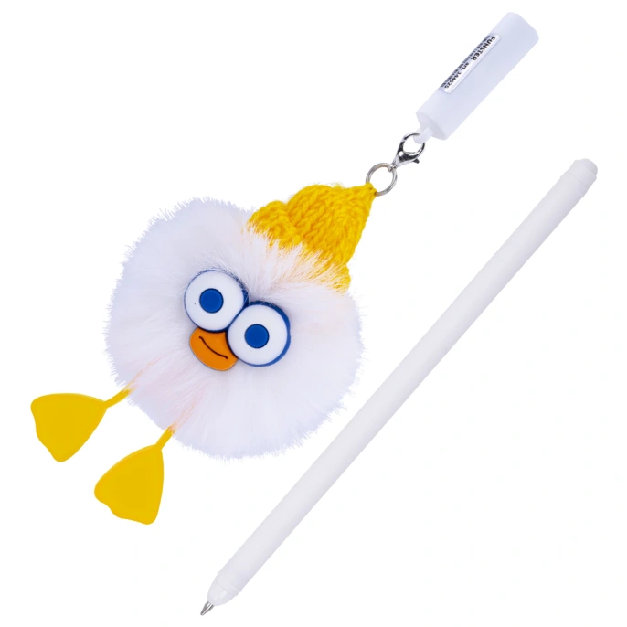 Ручка с пушистой подвеской шариковая FUNSTER (ФАНСТЕР) "FLUFFY DUCK", СИНЯЯ, ассорти, пишущий узел 0,7 мм, 144525