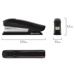 Степлер №24/6, 26/6 BRAUBERG "ST-100", до 20 листов, черный, 224345