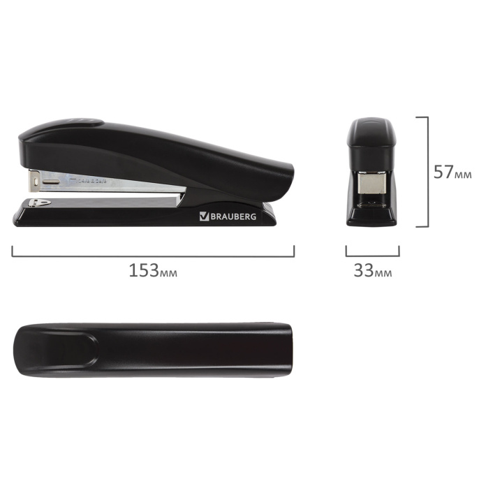 Степлер №24/6, 26/6 BRAUBERG "ST-100", до 20 листов, черный, 224345