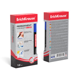 Перманентный маркер ErichKrause P-100, цвет чернил синий (в коробке по 12 шт.)