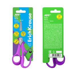 Ножницы для левшей ErichKrause JOY® Неон, эргономичные ручки, 14см, ассорти (в блистере по 1 шт.)