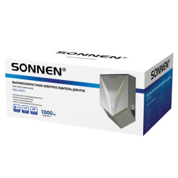 Сушилка для рук ВЫСОКОСКОРОСТНАЯ SONNEN HSD-A1011, 1000 Вт, 90м/с, IPX4, пластик, серебристая, 701867