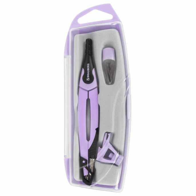 Готовальня BRAUBERG ULTRA, 4 предмета: циркуль 135 мм, запасной грифель, насадка, лавандовый цвет, 210823
