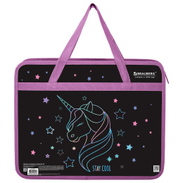Папка на молнии с ручками BRAUBERG А4, 1 отделение, пластик, 80 мм, "Radiant unicorn", 273369