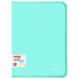 Папка объемная на молнии пластиковая BRAUBERG PASTEL, А4, 330х240 мм, 600 мкм, цвет мятный, 271973