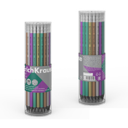 Чернографитный карандаш пластиковый ErichKrause JOY® Металлик, круглый, с ластиком, ТМ (в тубусе по 42 шт.)