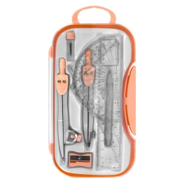 Готовальня BRAUBERG SCHOOL KIT, 11 предметов, циркуль 115 мм, циркуль 125 мм, чертежные принадлежности, персиковый цвет, 210717