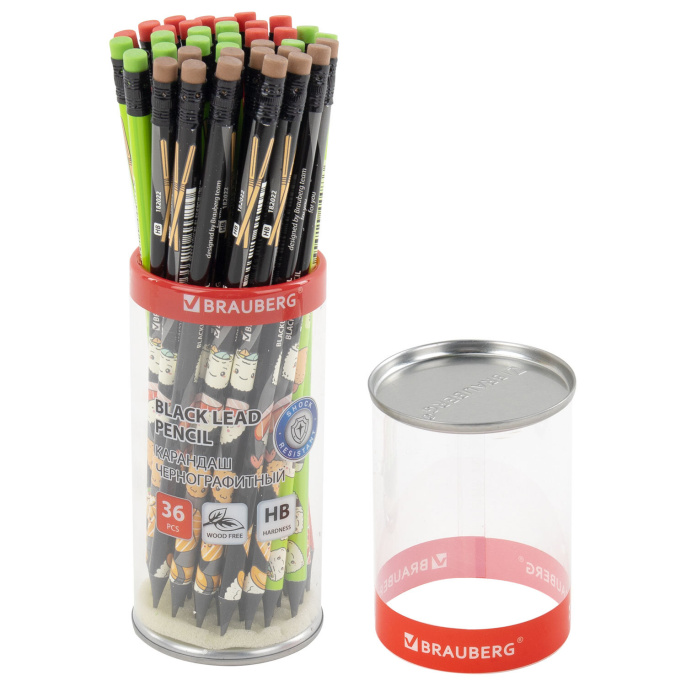 BRAUBERG "JAPAN FOOD" басып шығарылған қара графитті қарындаш, 1 дана, HB, өшіргішпен, ассорти корпусы, 182022
