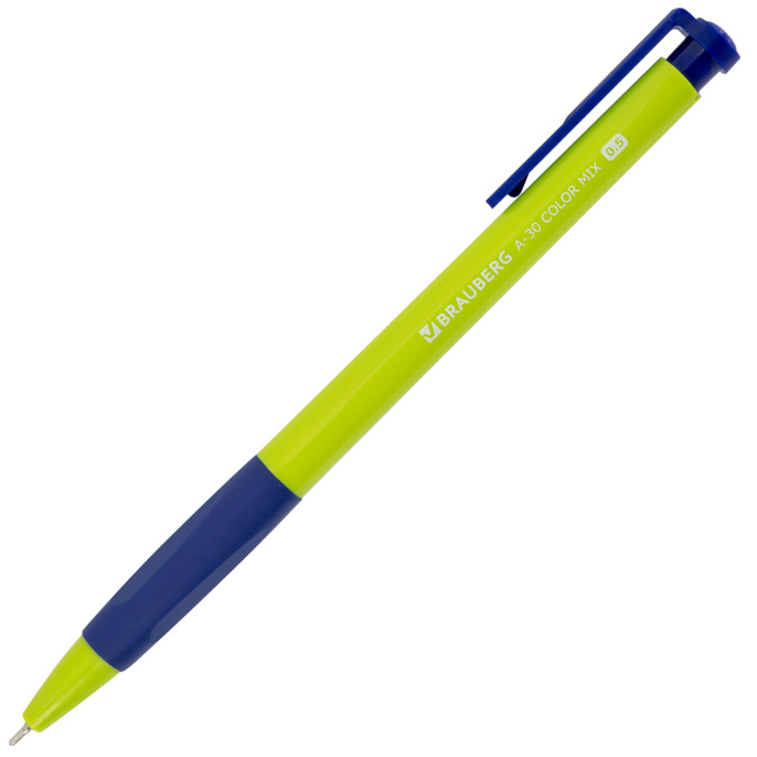 Ручка шариковая автоматическая BRAUBERG A-30 COLOR MIX "WRITING 3.0", СИНЯЯ, пишущий узел 0,5 мм, линия письма 0,25 мм, 144341
