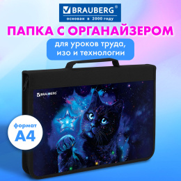 Тұтқасы бар brauberg A4 найзағай қалтасы, ұйымдастырушысы бар, 1 бөлім, "Star cat", 274475