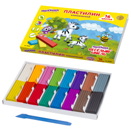 Пластилин классический ЮНЛАНДИЯ "ВЕСЁЛЫЙ ШМЕЛЬ", 16 цветов, 240 г, СО СТЕКОМ, 104810