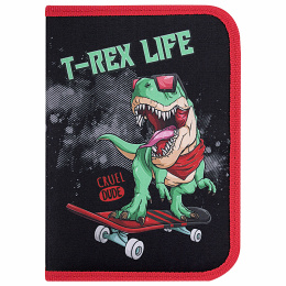 Пенал Пифагор, 1 бөлім, 2 жиналмалы жолақ, полиэстер, 20х14 см, "T-Rex Life", 271513
