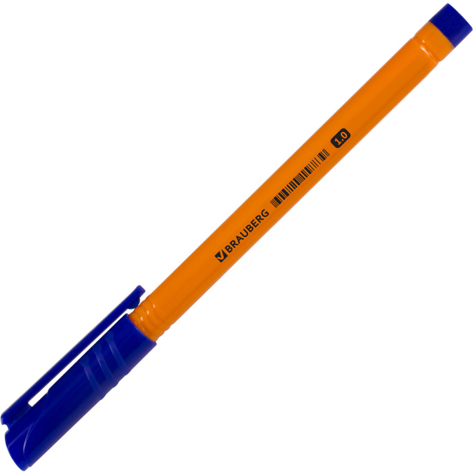 Ручка шариковая BRAUBERG "ORANGE", СИНЯЯ, трехгранная, корпус оранжевый, узел 1 мм, линия письма 0,5 мм, 142402
