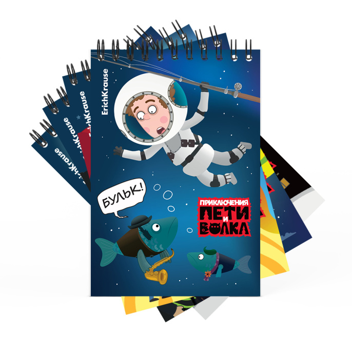 Записная книга на спирали ErichKrause Приключения Пети и Волка, А6, 60 л., клетка_МИКС